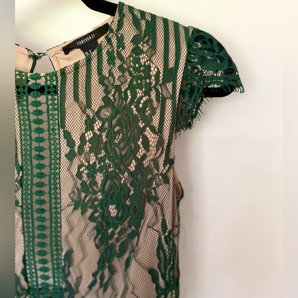 Forever 21 Green Floral Lace Open Back Bodycon Mini Dress - Picture 2 of 9